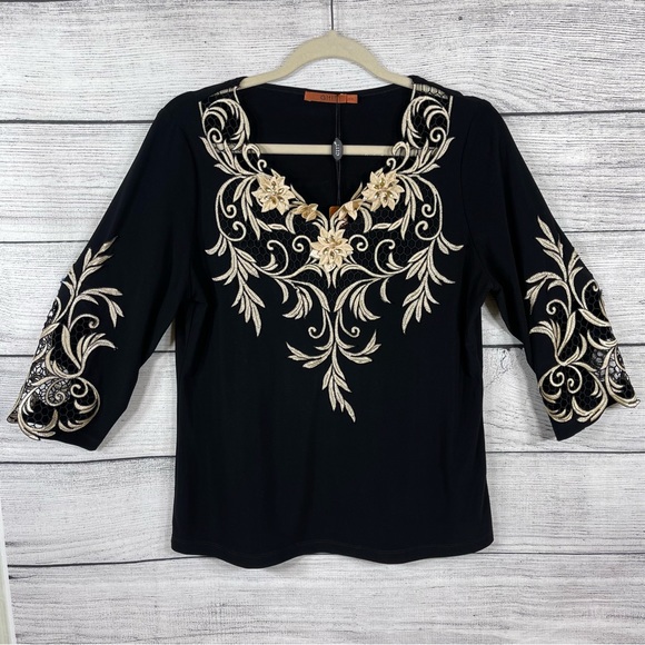 Giti Tops - Giti Crochet Embroidered Beaded Blouse Size XXL